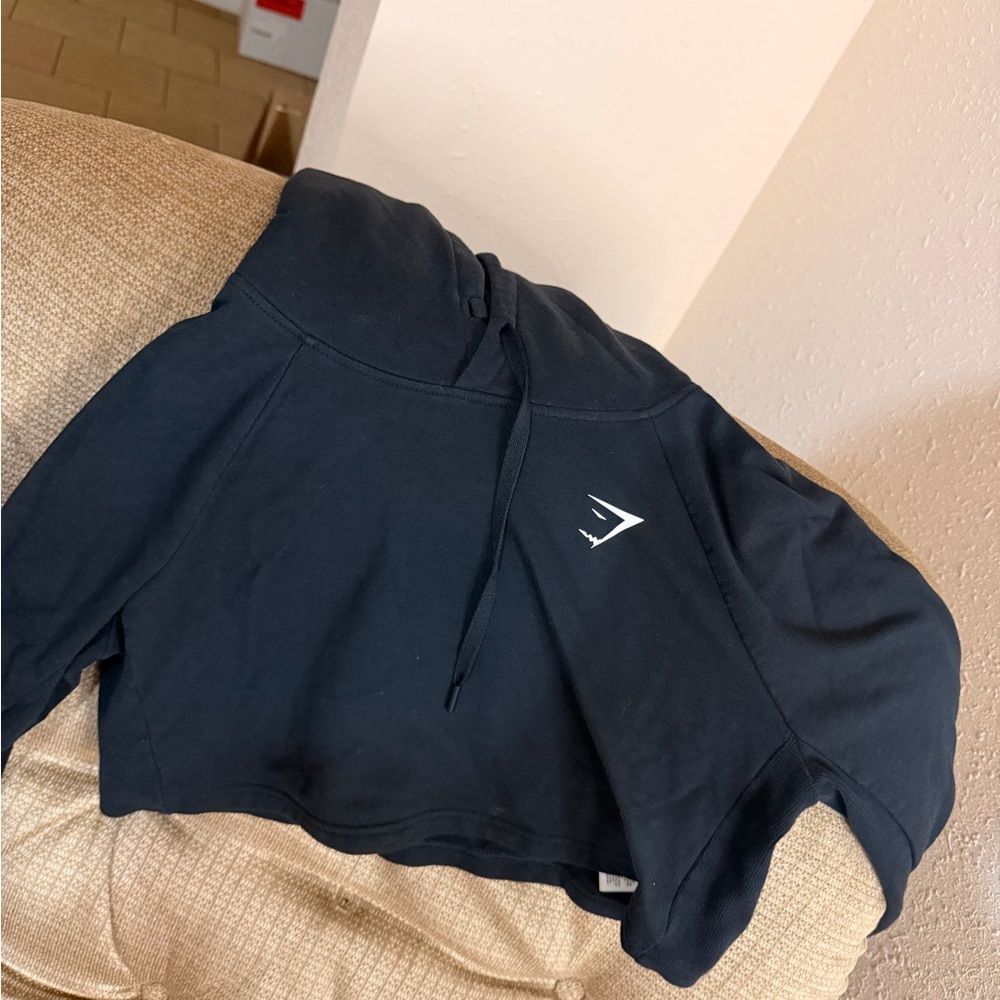 Gymshark Black Cropped Hoodie with White Logo